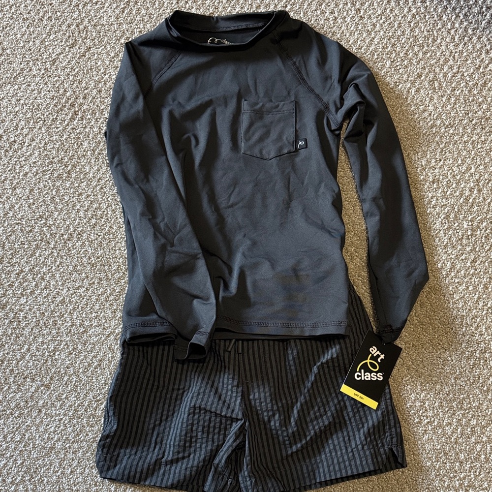 Swim set-Long Sleeve Top and Striped Shorts Set